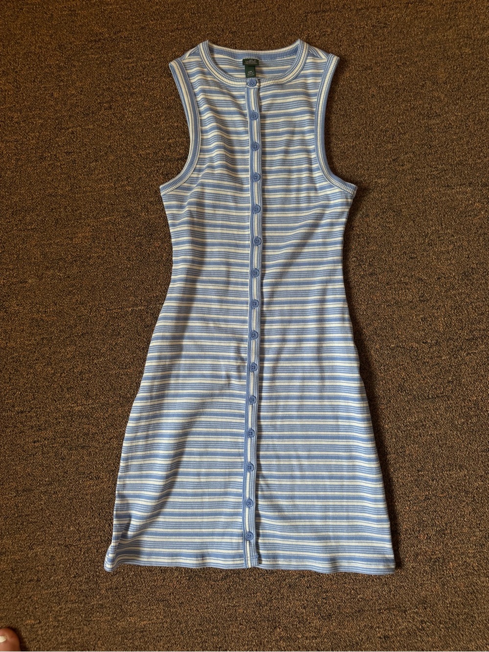 Blue & White Striped Button-Front Mini Dress